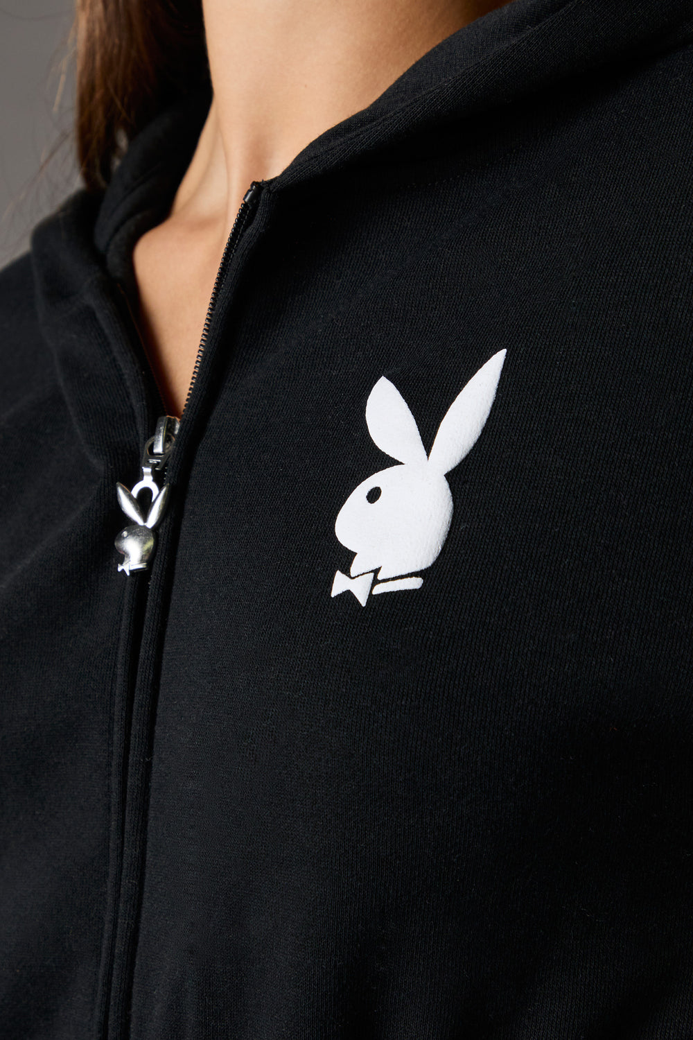 Playboy Graphic Cropped Zip-Up Fleece Hoodie Playboy Graphic Cropped Zip-Up Fleece Hoodie 9