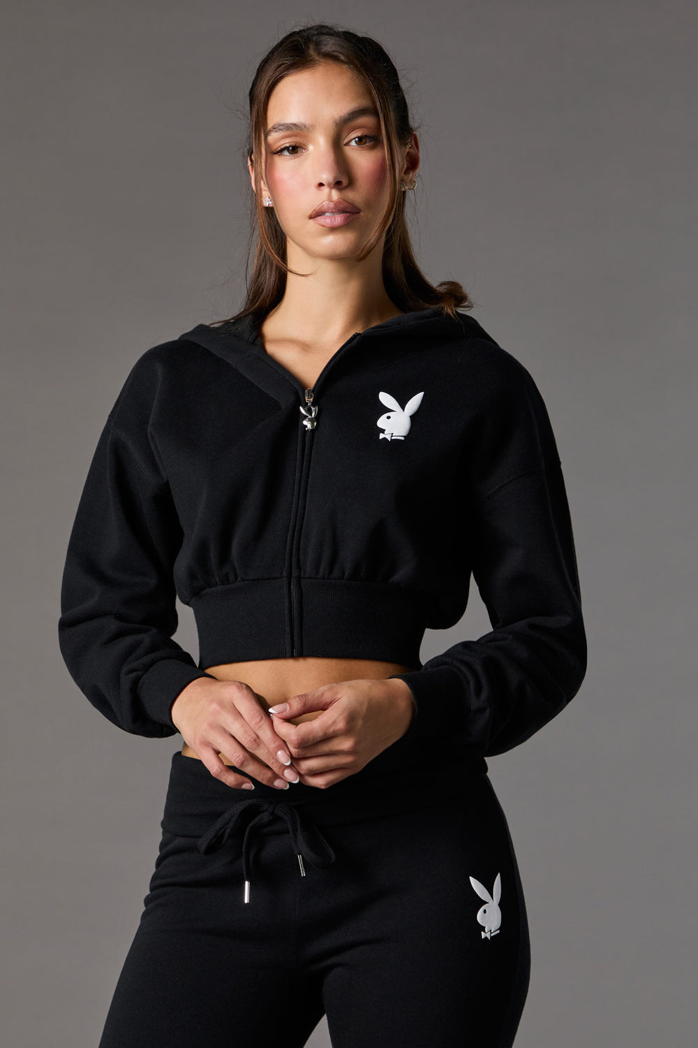 Playboy Graphic Cropped Zip-Up Fleece Hoodie Playboy Graphic Cropped Zip-Up Fleece Hoodie 6