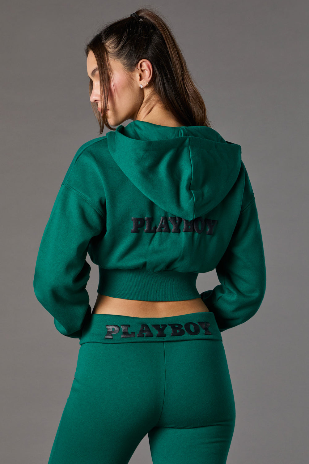 Playboy Graphic Cropped Zip-Up Fleece Hoodie Playboy Graphic Cropped Zip-Up Fleece Hoodie 2