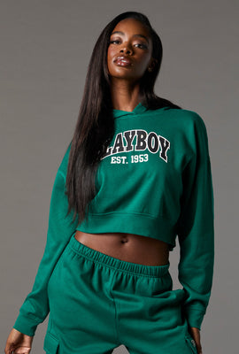 Playboy Graphic Fleece Cropped Hoodie