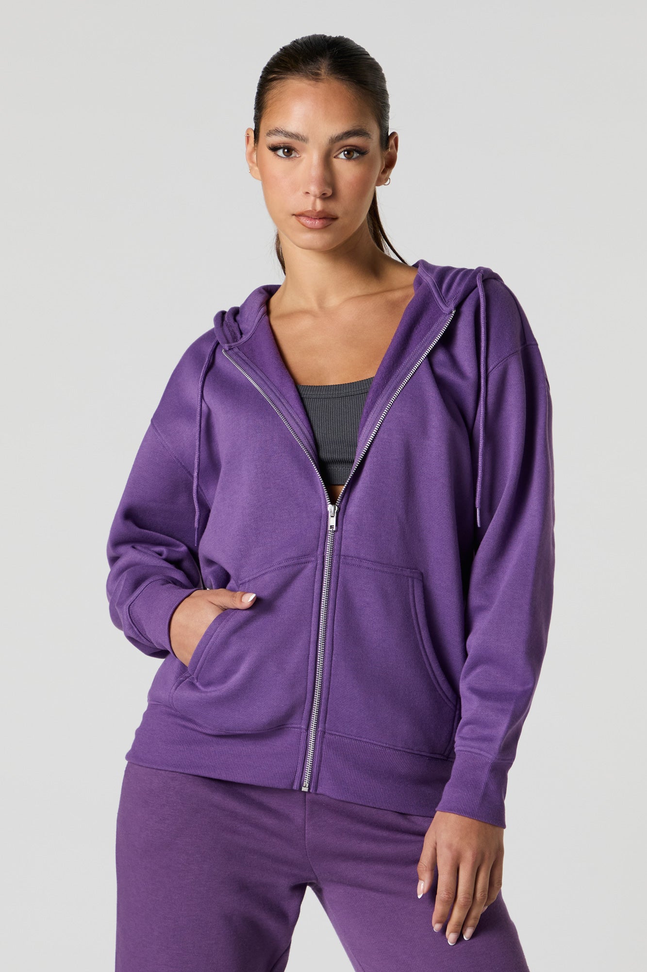 Soft Fleece Oversized Zip-Up Hoodie – Charlotte Russe