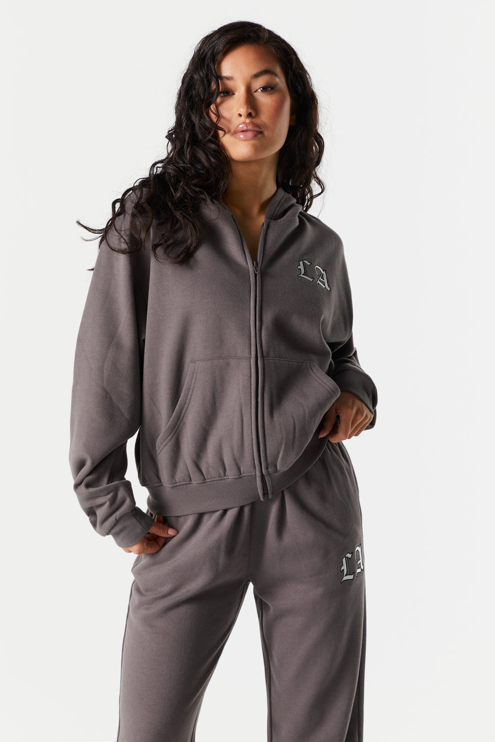 LA Embroidered Zip Up Varsity Hoodie LA Embroidered Zip Up Varsity Hoodie 1