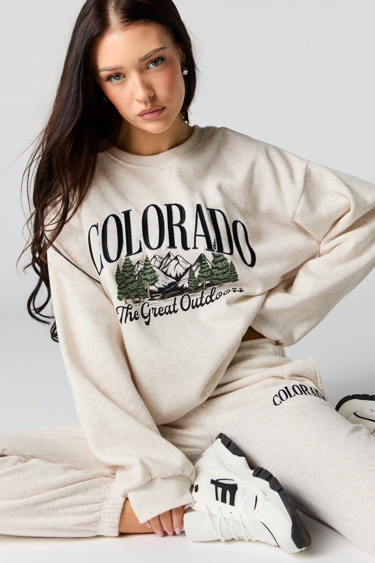 Oversized Destination Embroidered Fleece Sweatshirt