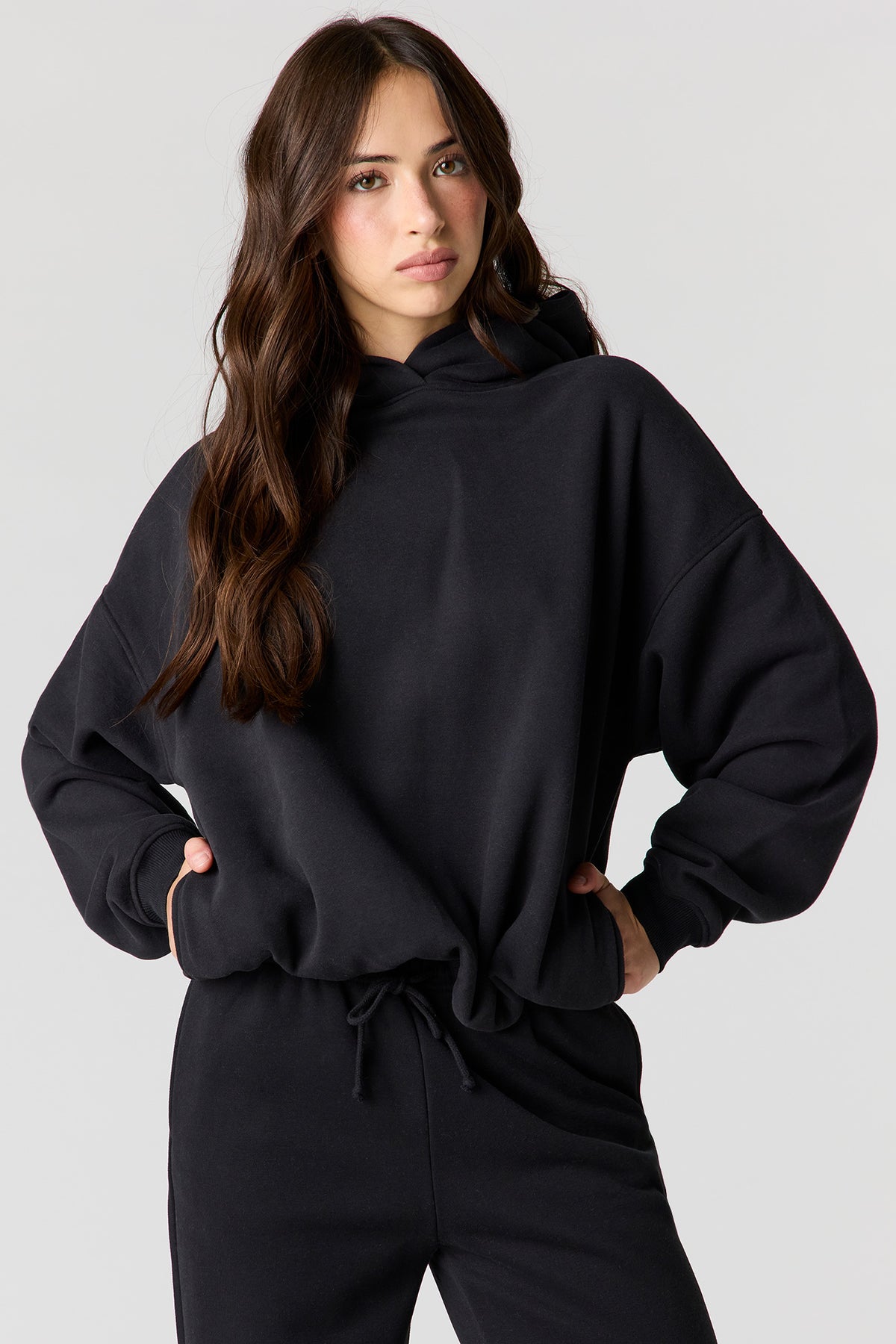 Luxe Fleece Boxy Hoodie - Black