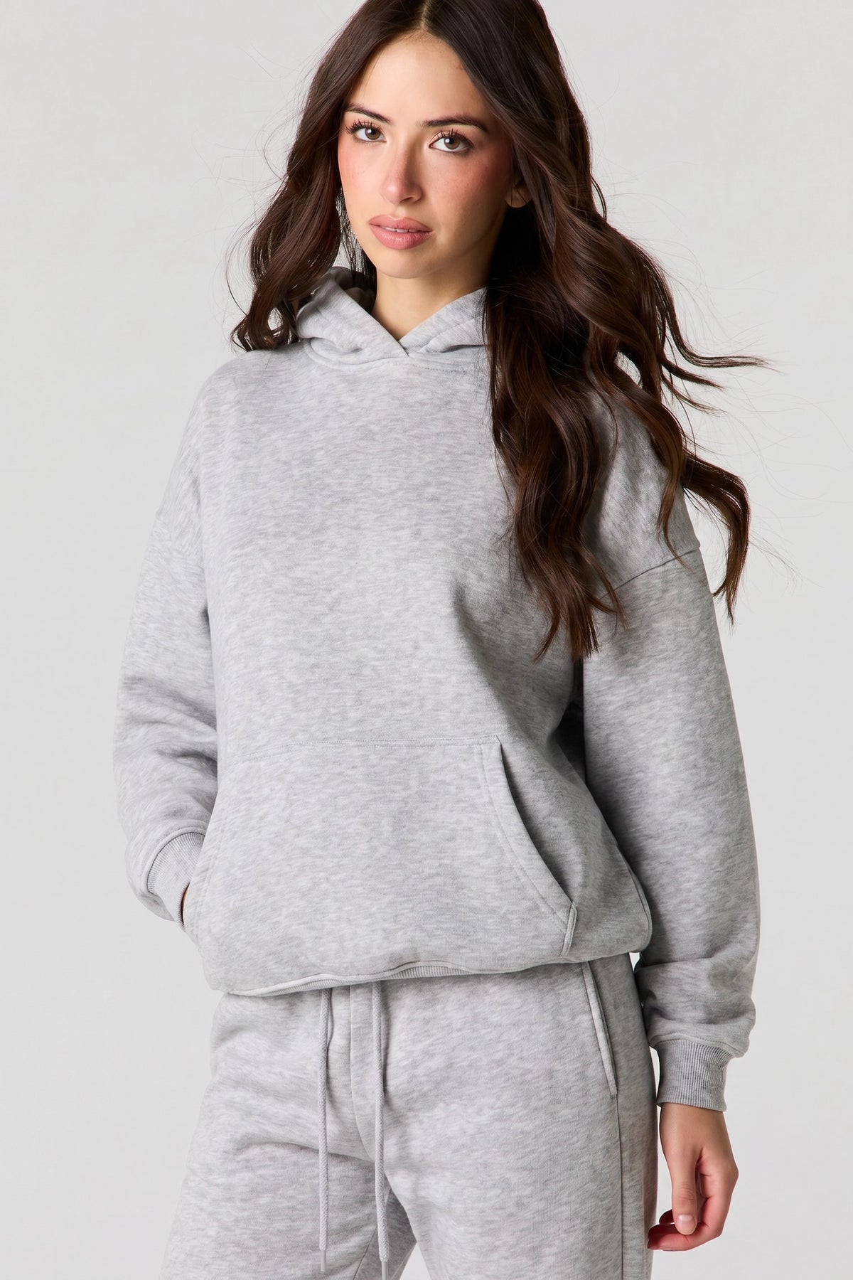 Luxe Fleece Boxy Hoodie - Heather Grey