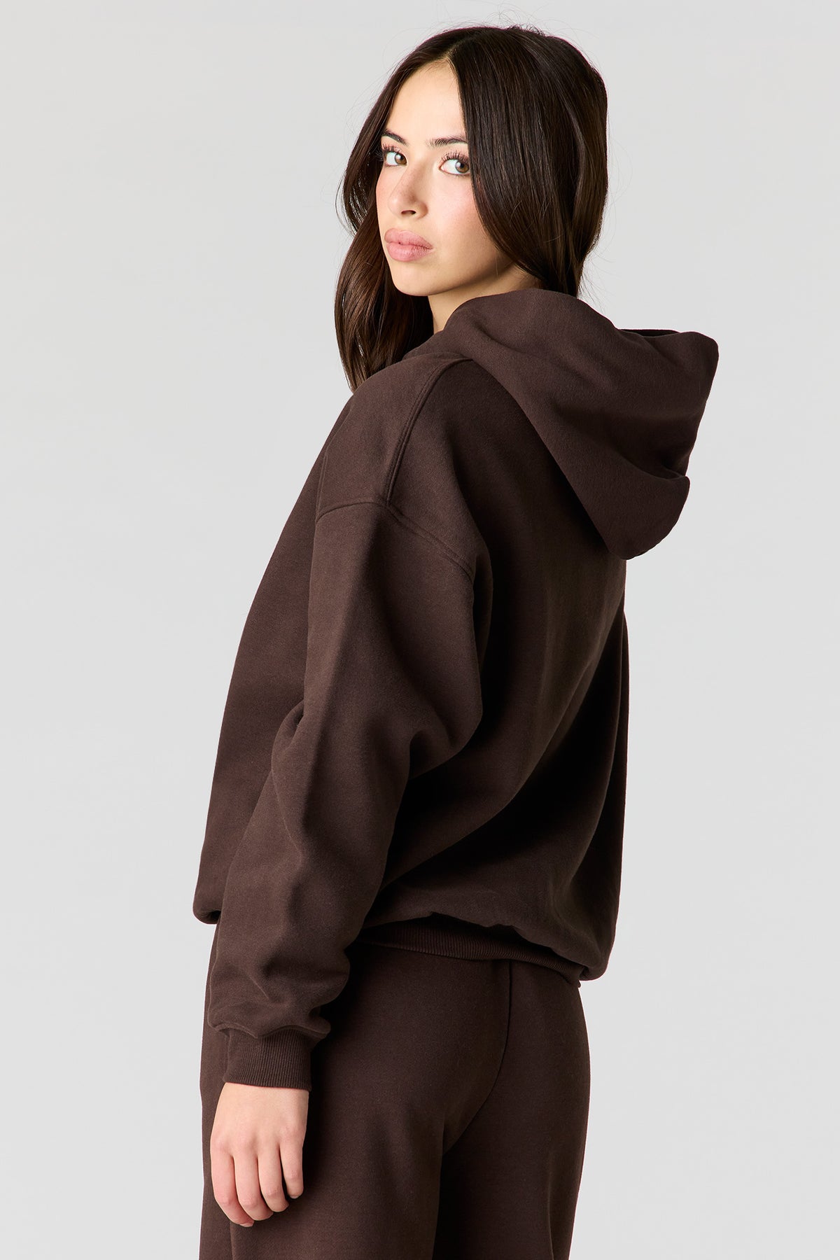 Alt View 2. Luxe Fleece Boxy Hoodie - Brown
