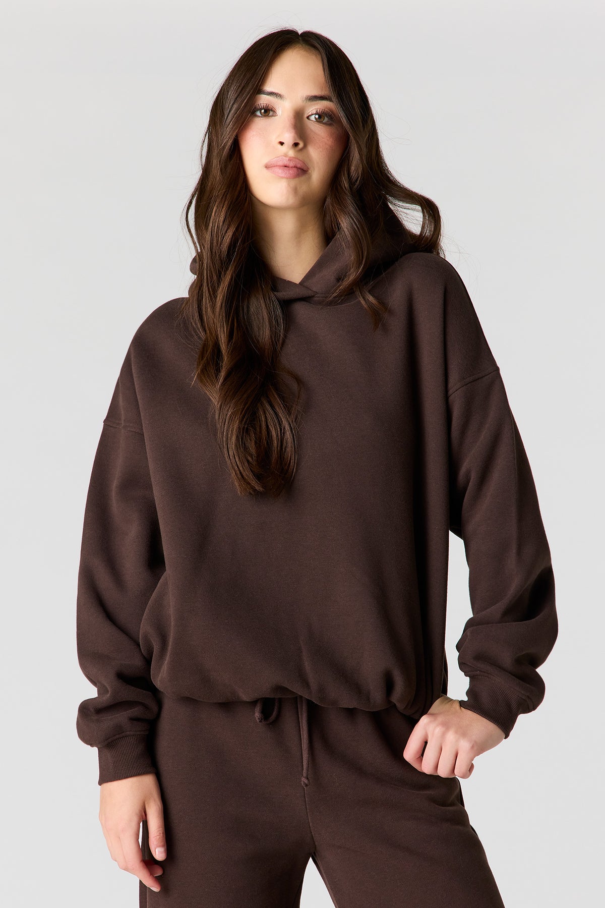 Luxe Fleece Boxy Hoodie - Brown