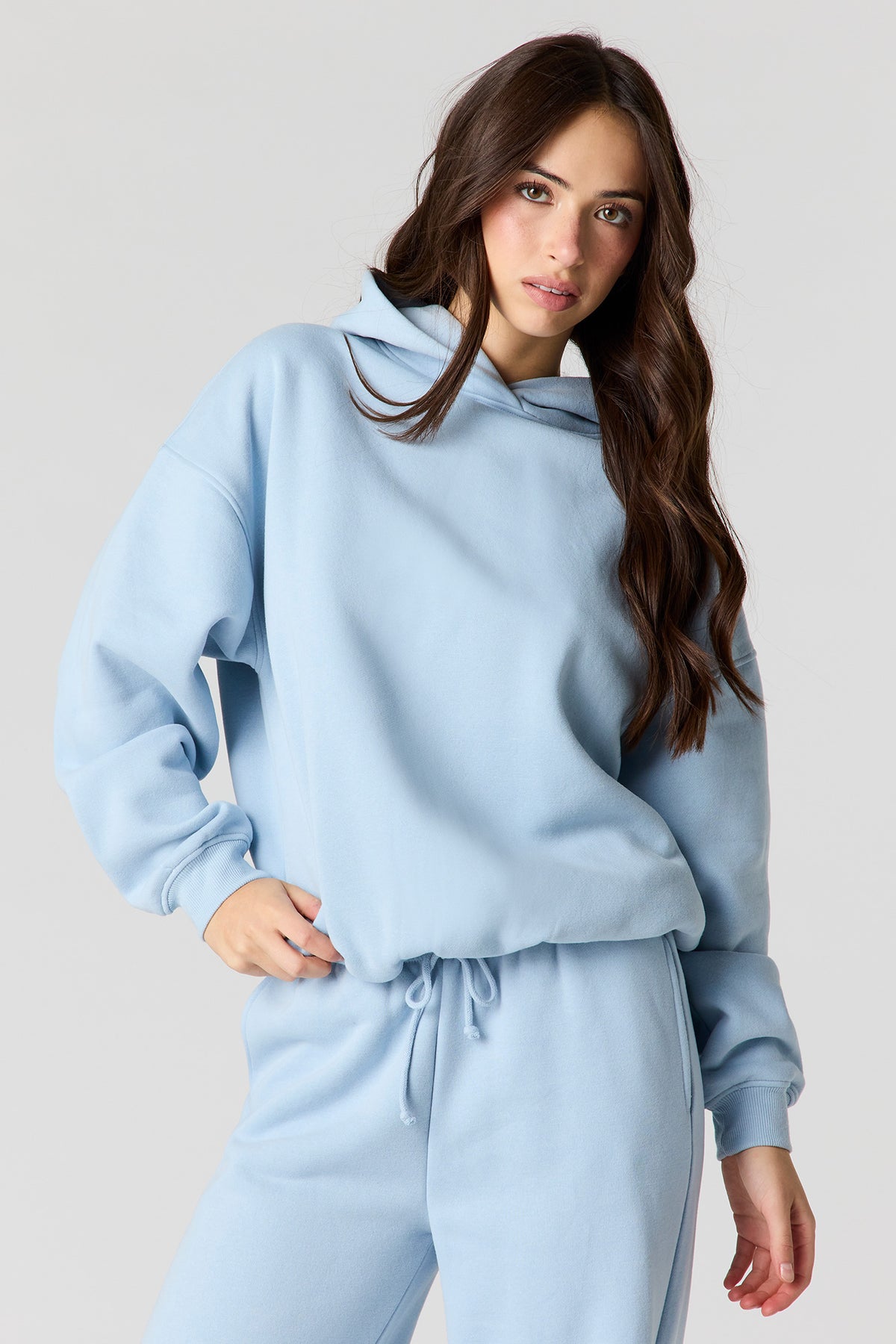 Luxe Fleece Boxy Hoodie - Light Blue