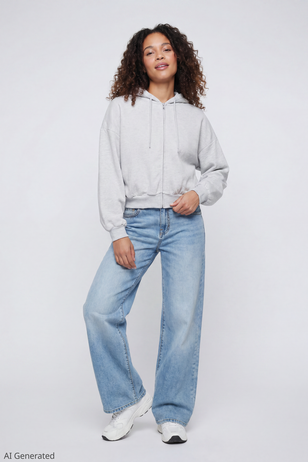 Alt View 2. Fleece Boxy Zip Hoodie - Light Grey