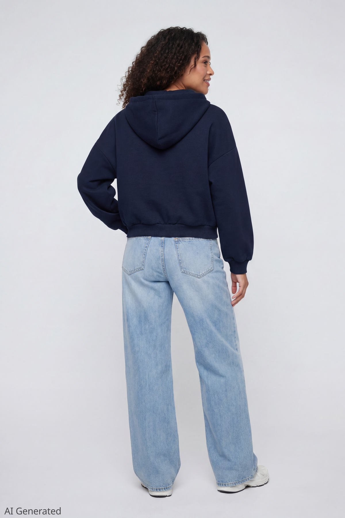Alt View 3. Fleece Boxy Zip Hoodie - Dark Blue