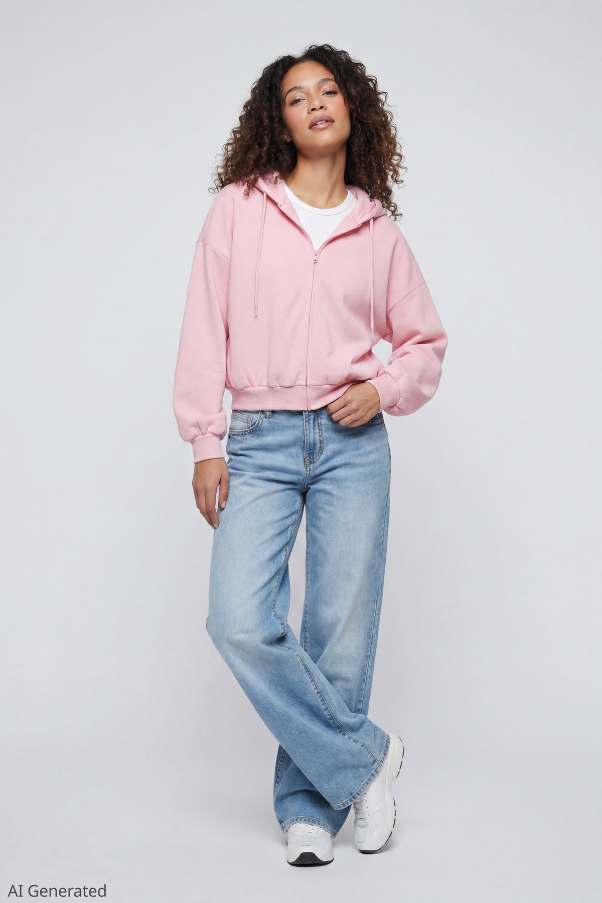 Alt View 3. Fleece Boxy Zip Hoodie - Light Pink