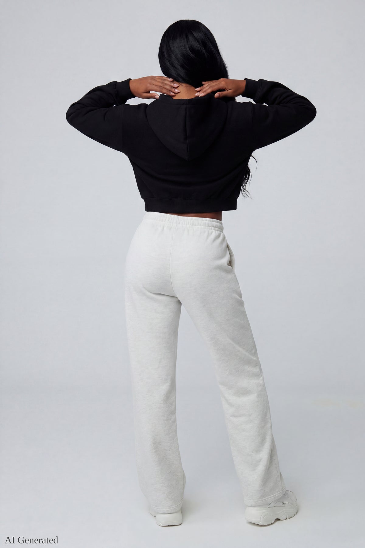 Alt View 3. Fleece Cropped Zip Hoodie - Black