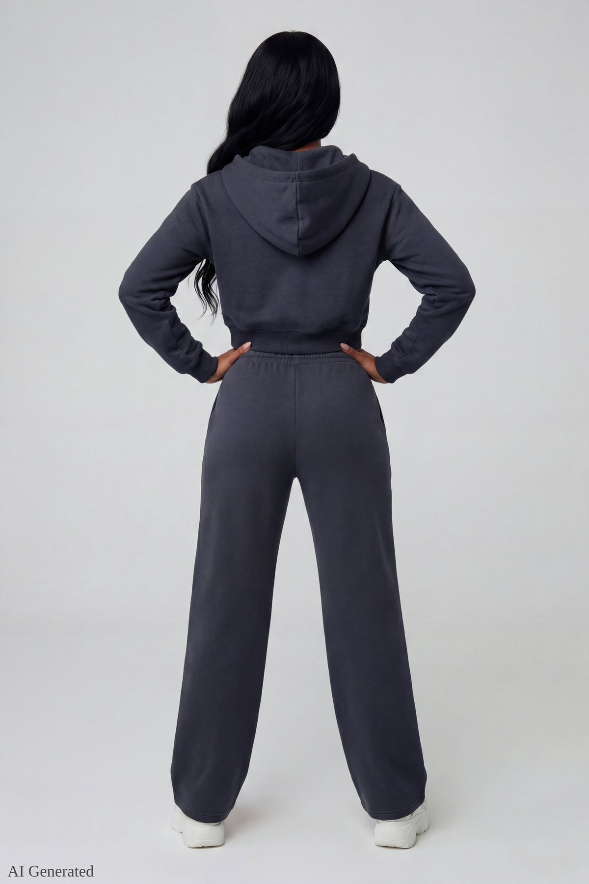 Alt View 3. Fleece Cropped Zip Hoodie - Dark Grey