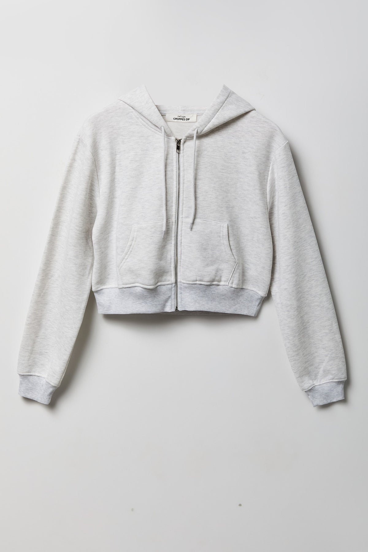 Alt View 4. Fleece Cropped Zip Hoodie - Light Grey