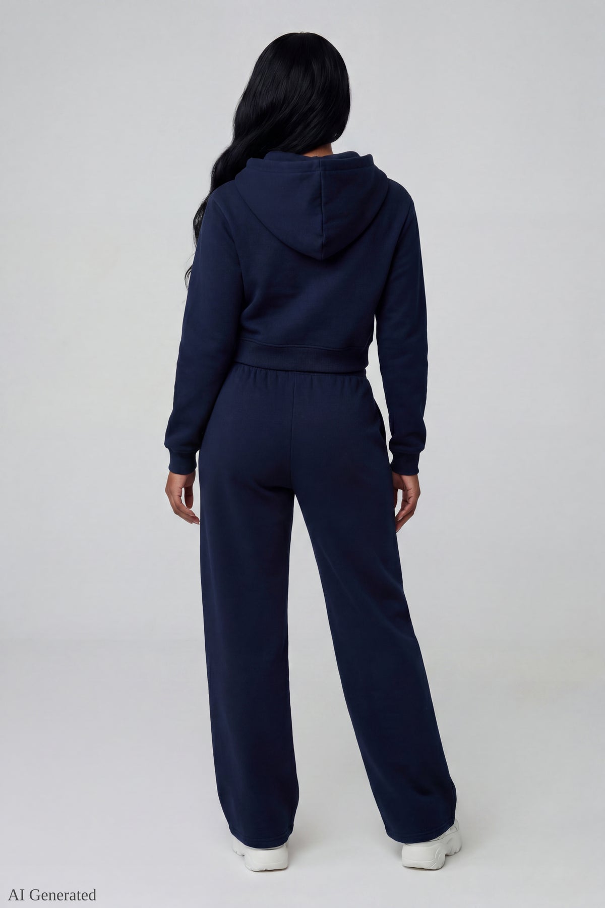Alt View 3. Fleece Cropped Zip Hoodie - Dark Blue