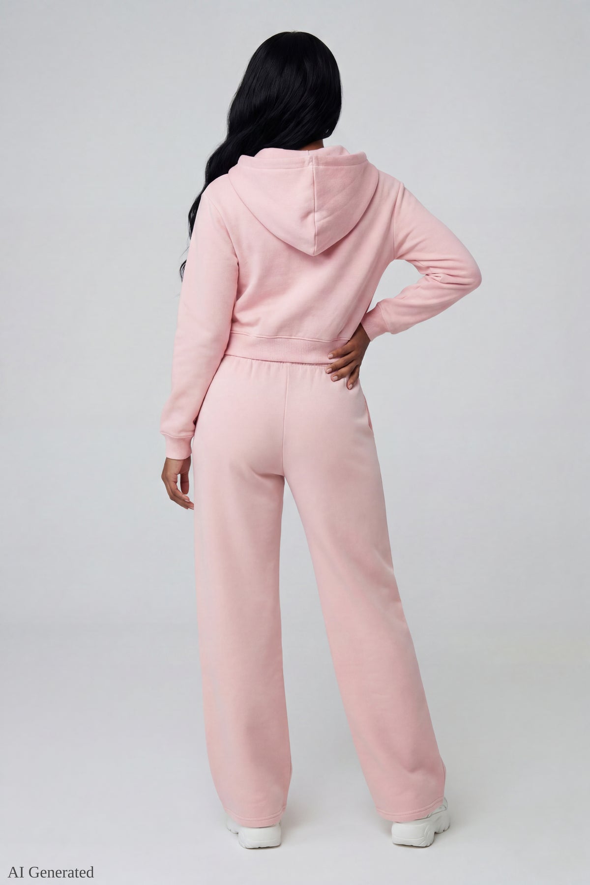 Alt View 3. Fleece Cropped Zip Hoodie - Light Pink
