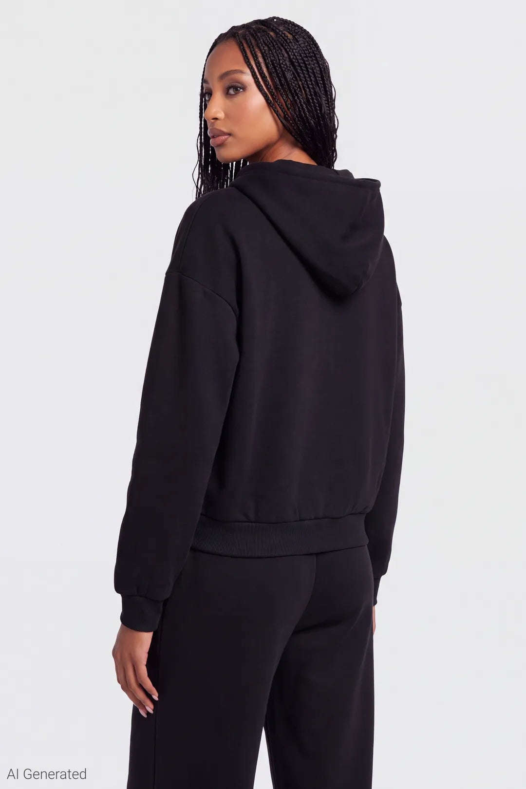 Alt View 2. Fleece Boxy Zip Hoodie - Black