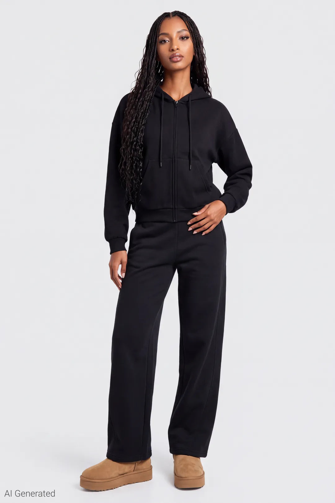 Alt View 3. Fleece Boxy Zip Hoodie - Black