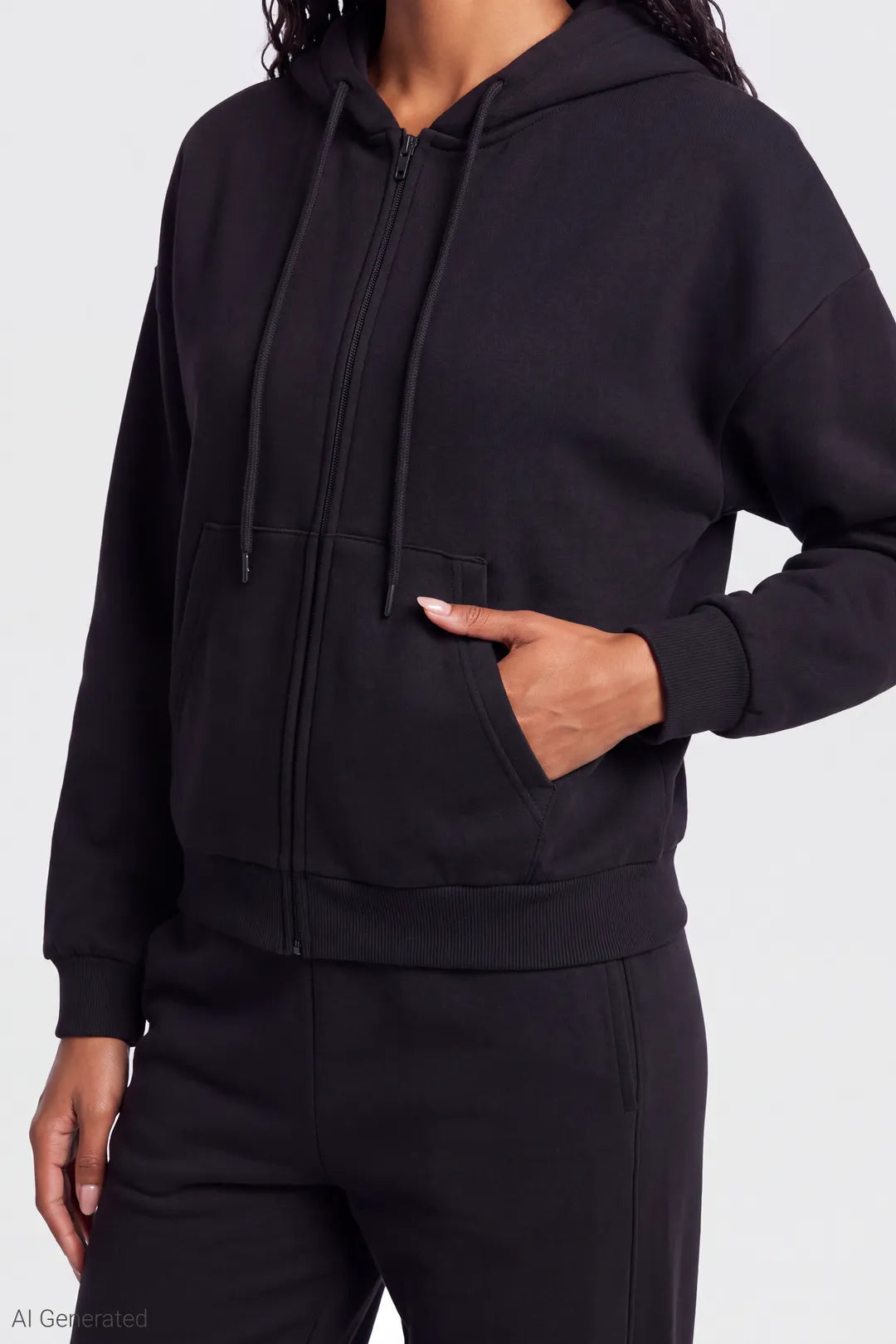 Alt View 4. Fleece Boxy Zip Hoodie - Black