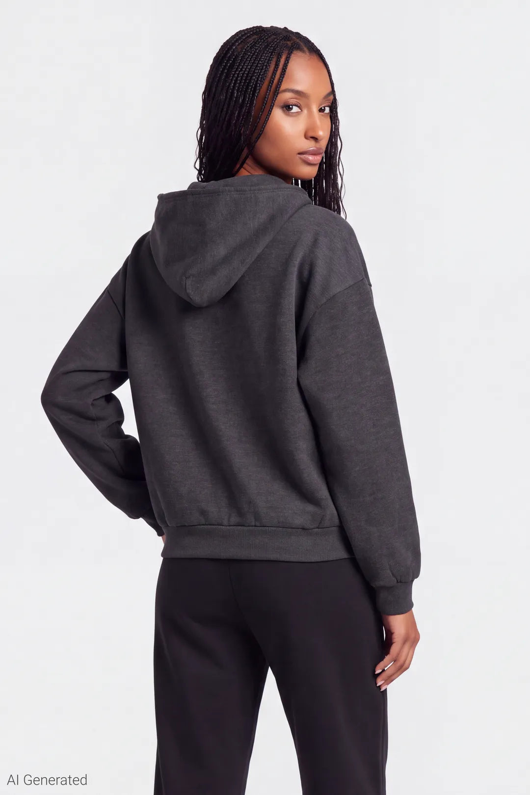 Alt View 2. Fleece Boxy Zip Hoodie - Charcoal