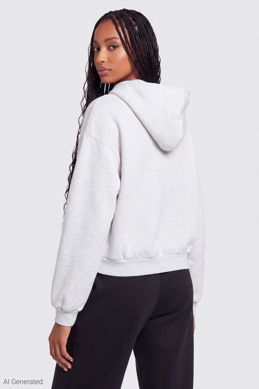 Alt View 2. Fleece Boxy Zip Hoodie - Light Grey