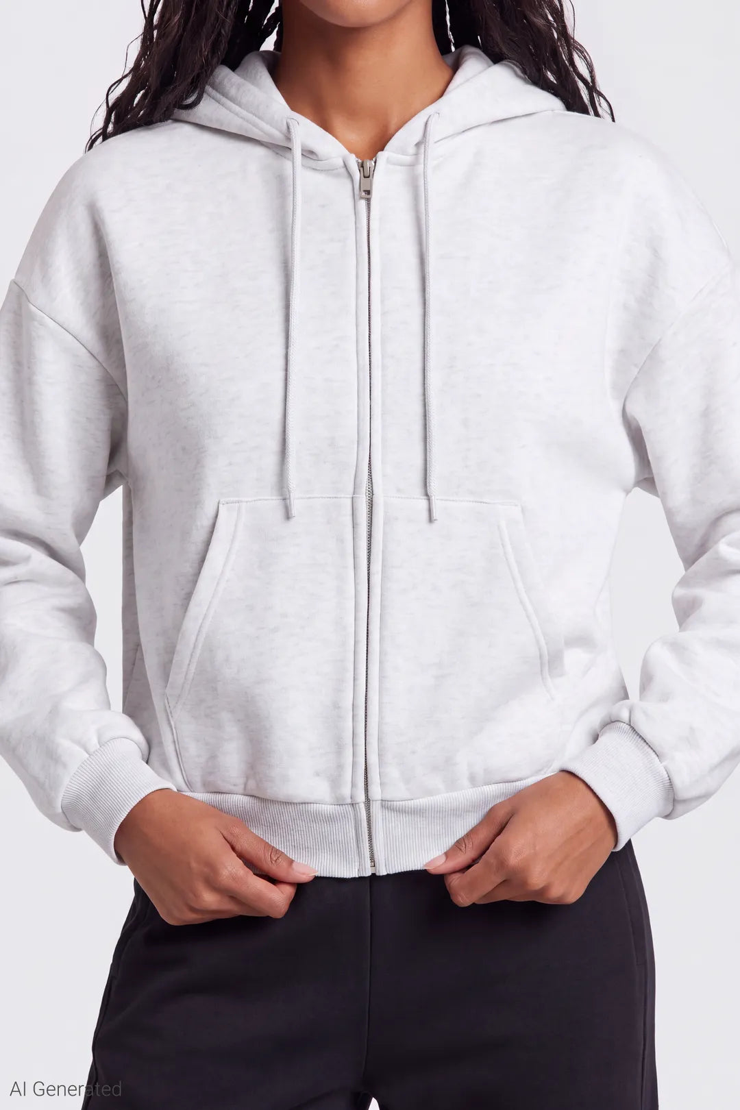 Alt View 4. Fleece Boxy Zip Hoodie - Light Grey