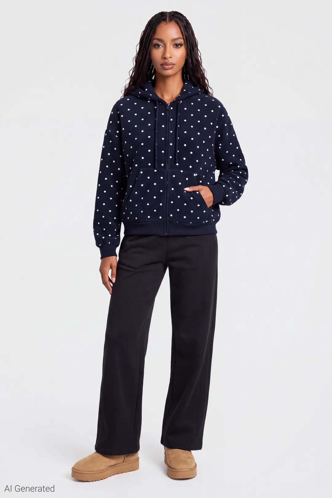 Alt View 3. Fleece Boxy Zip Hoodie - Multi