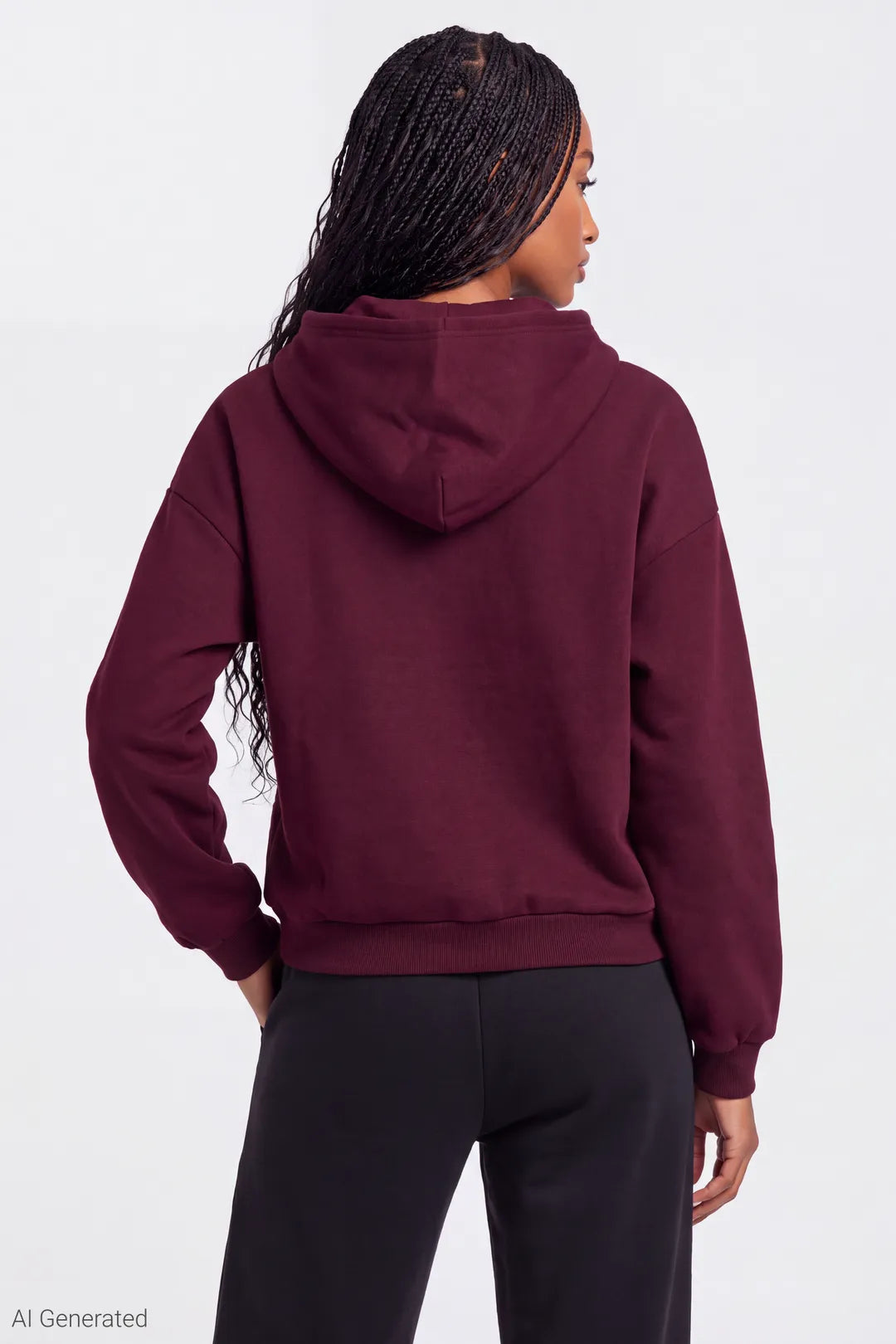 Alt View 2. Fleece Boxy Zip Hoodie - Burgundy