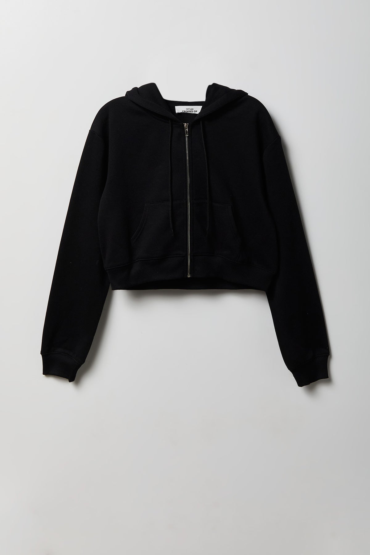 Fleece Cropped Zip Hoodie - Black