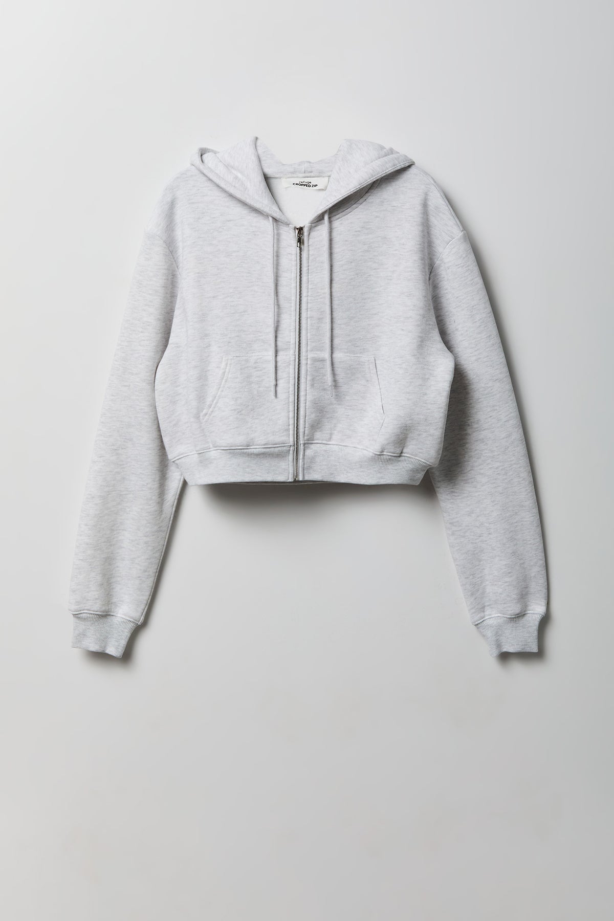 Fleece Cropped Zip Hoodie - Light Grey