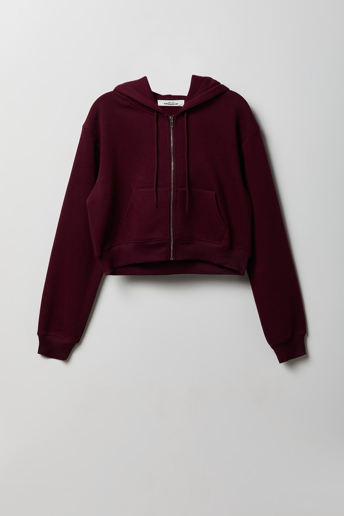Fleece Cropped Zip Hoodie - Burgundy