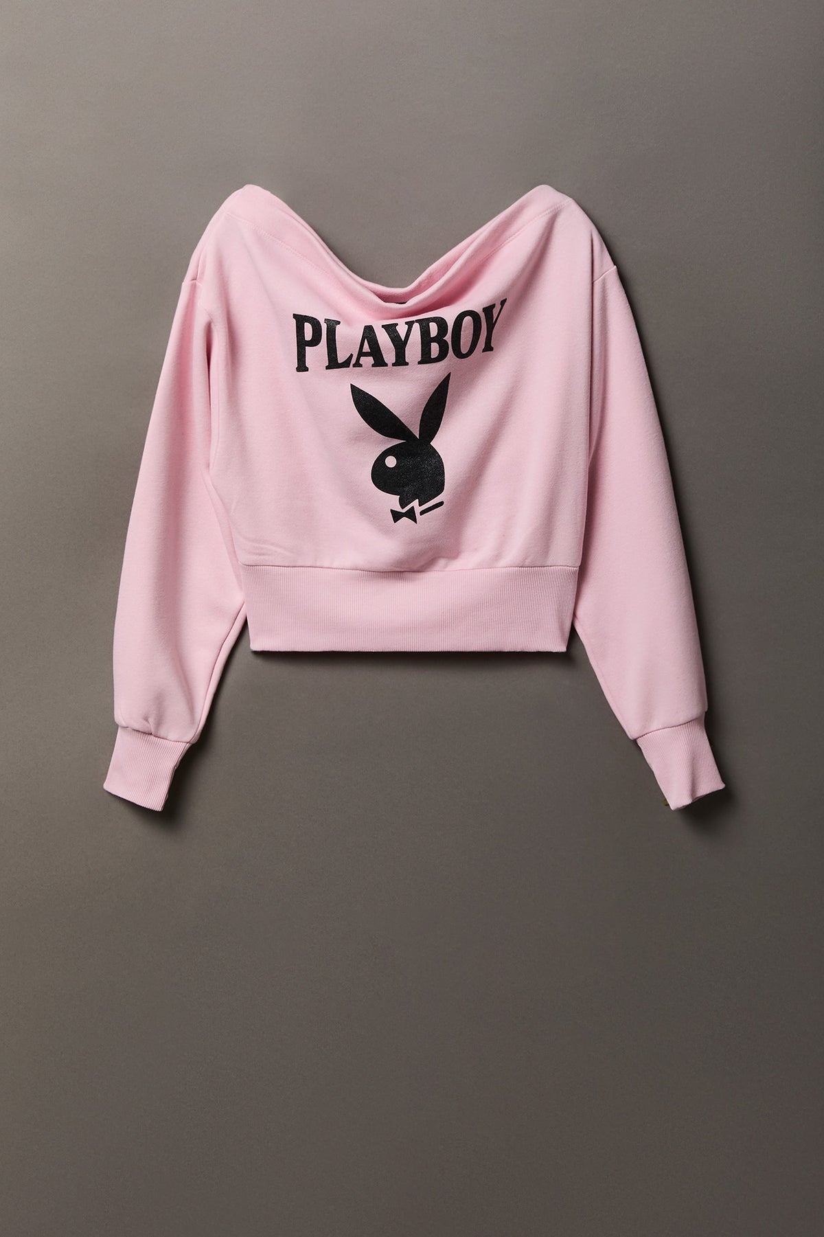 Playboy Fleece Off Shoulder Sweatshirt - Light Pink