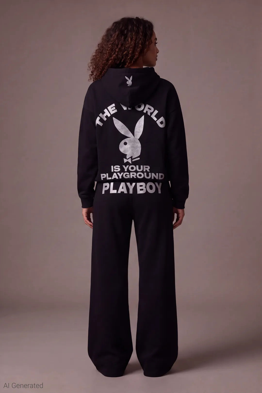 Alt View 3. Playboy Fleece Boxy Hoodie - Black