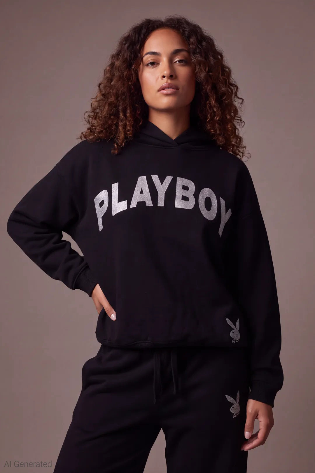 Playboy Fleece Boxy Hoodie - Black