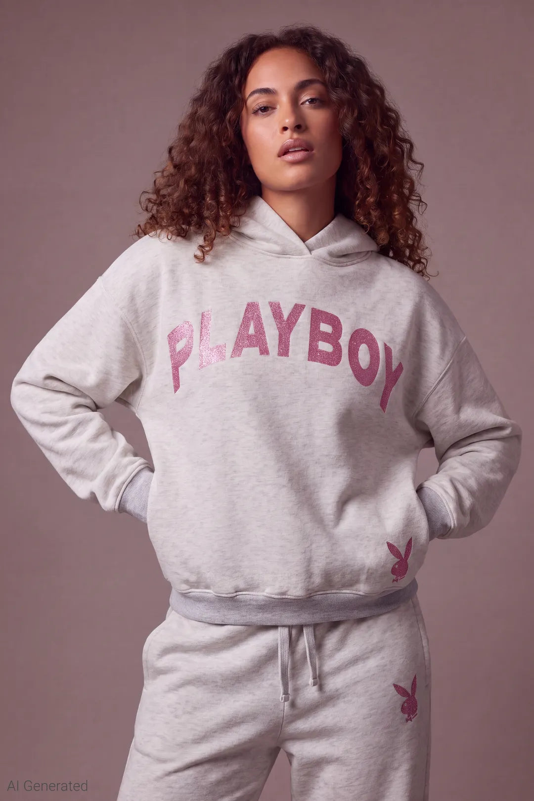 Playboy Fleece Boxy Hoodie - Light Grey