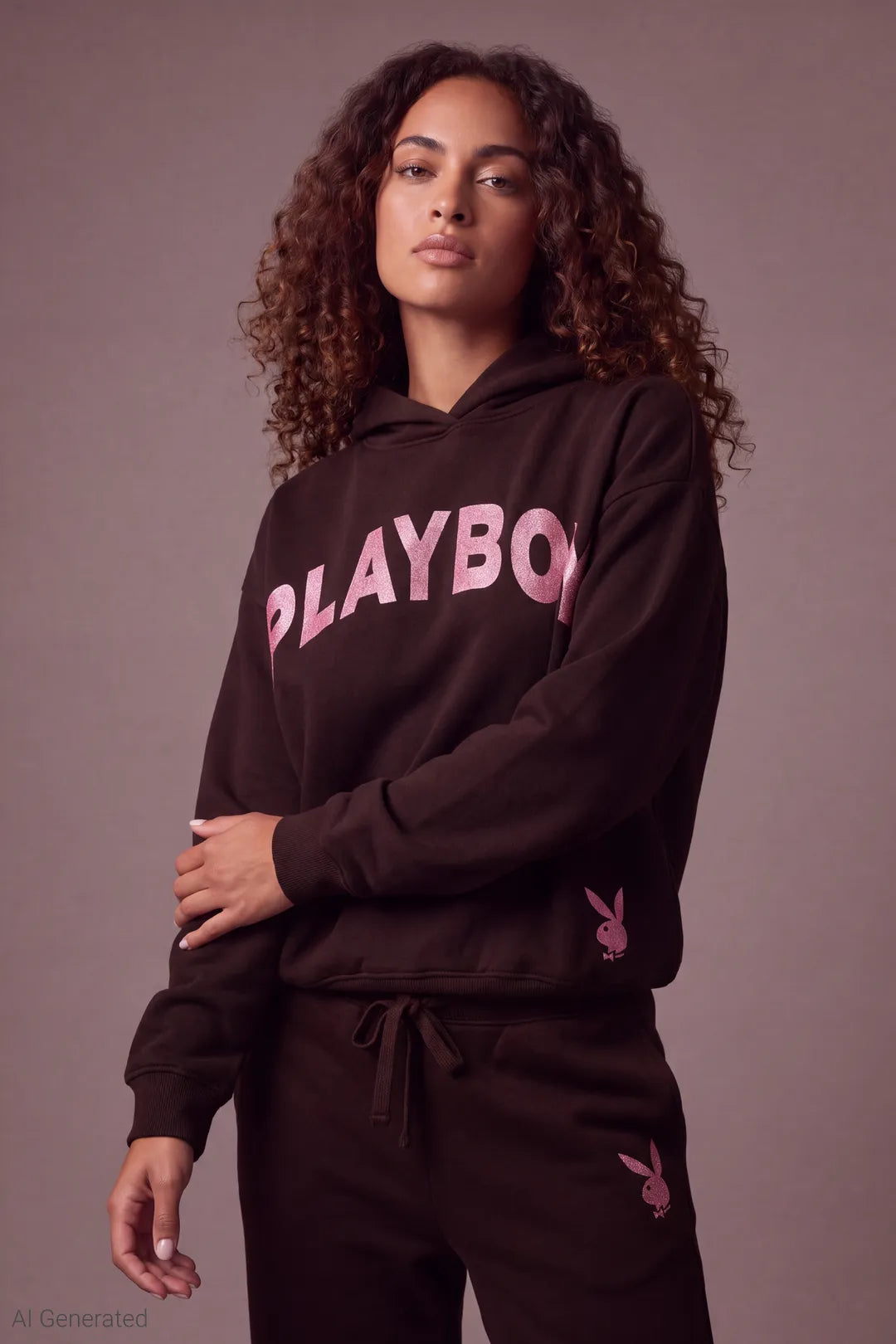 Playboy Fleece Boxy Hoodie - Brown