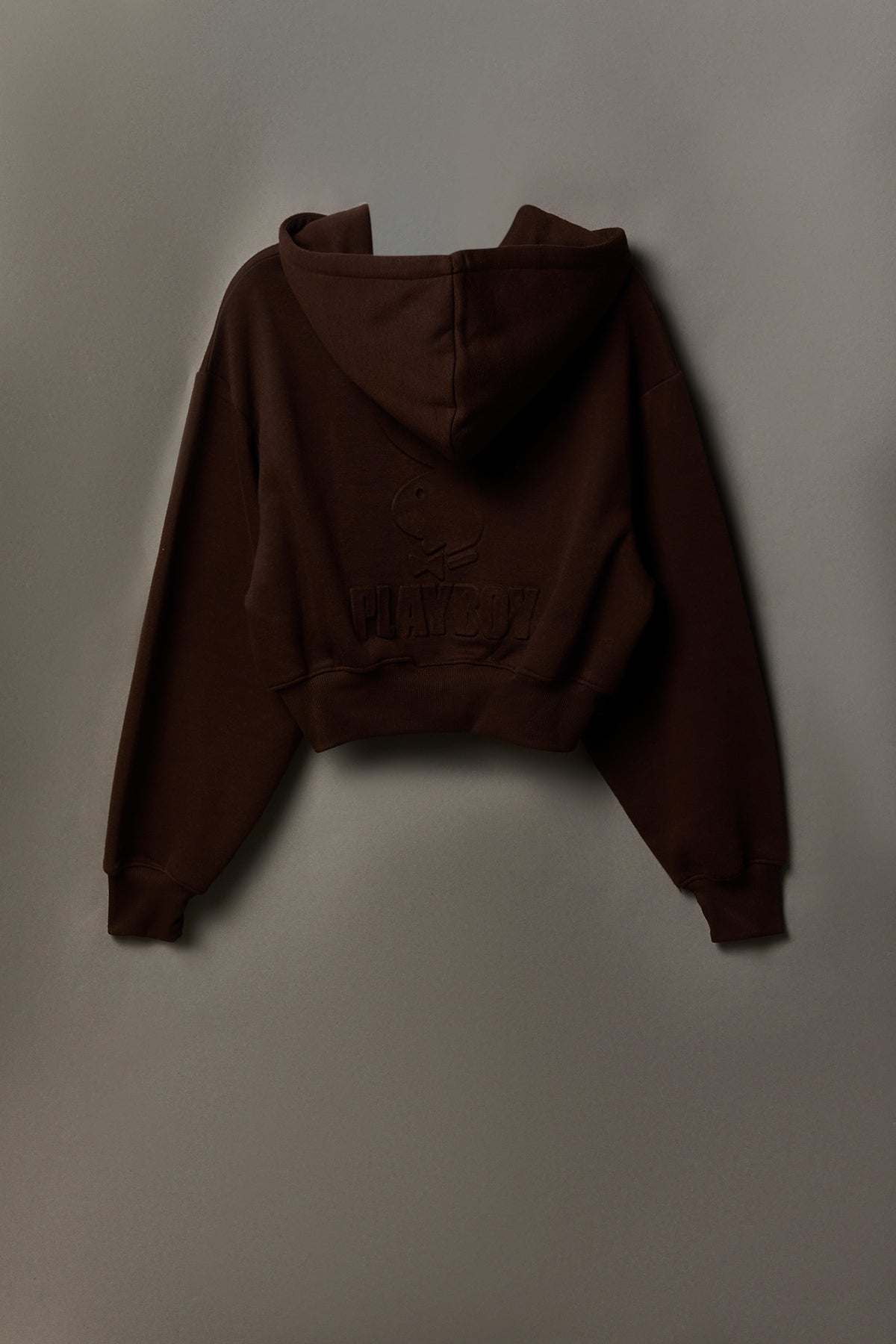 Alt View 2. Playboy Embossed Cropped Zip Fleece Hoodie - Brown