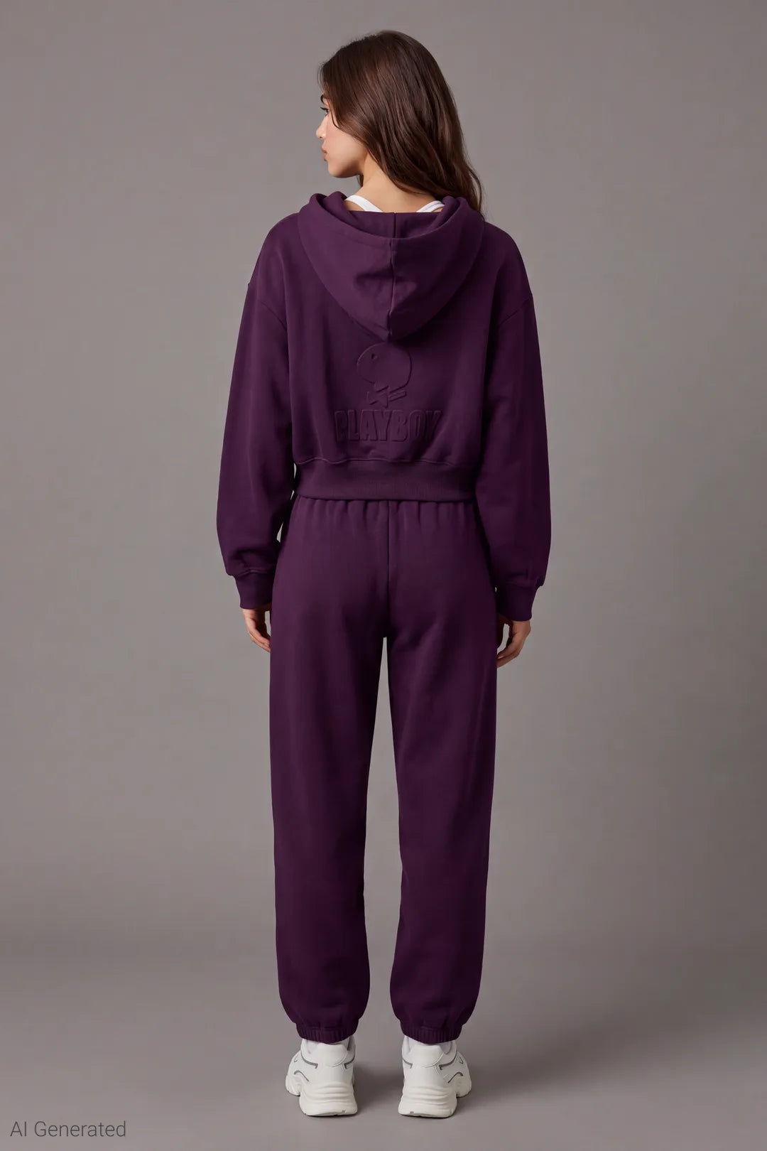 Alt View 3. Playboy Embossed Cropped Zip Fleece Hoodie - Purple