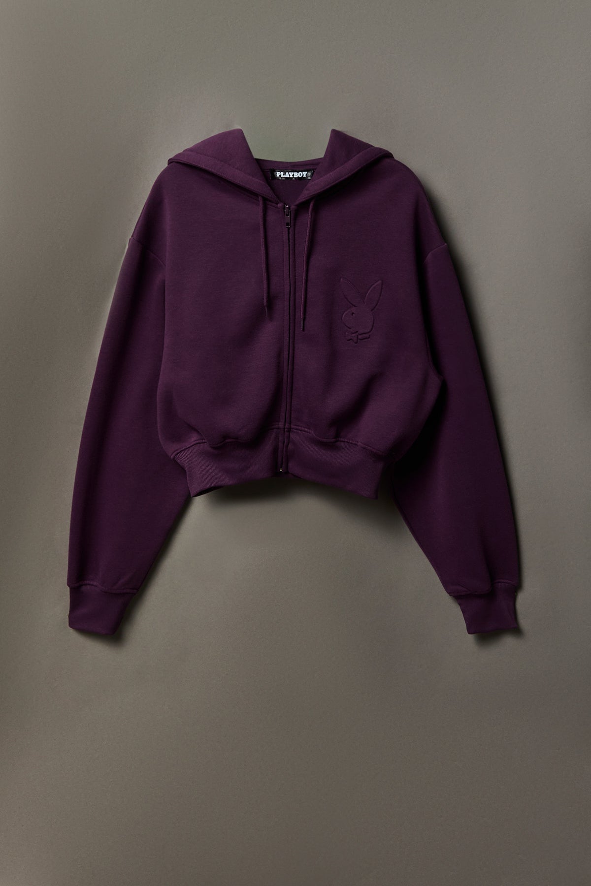Playboy Embossed Cropped Zip Fleece Hoodie - Purple