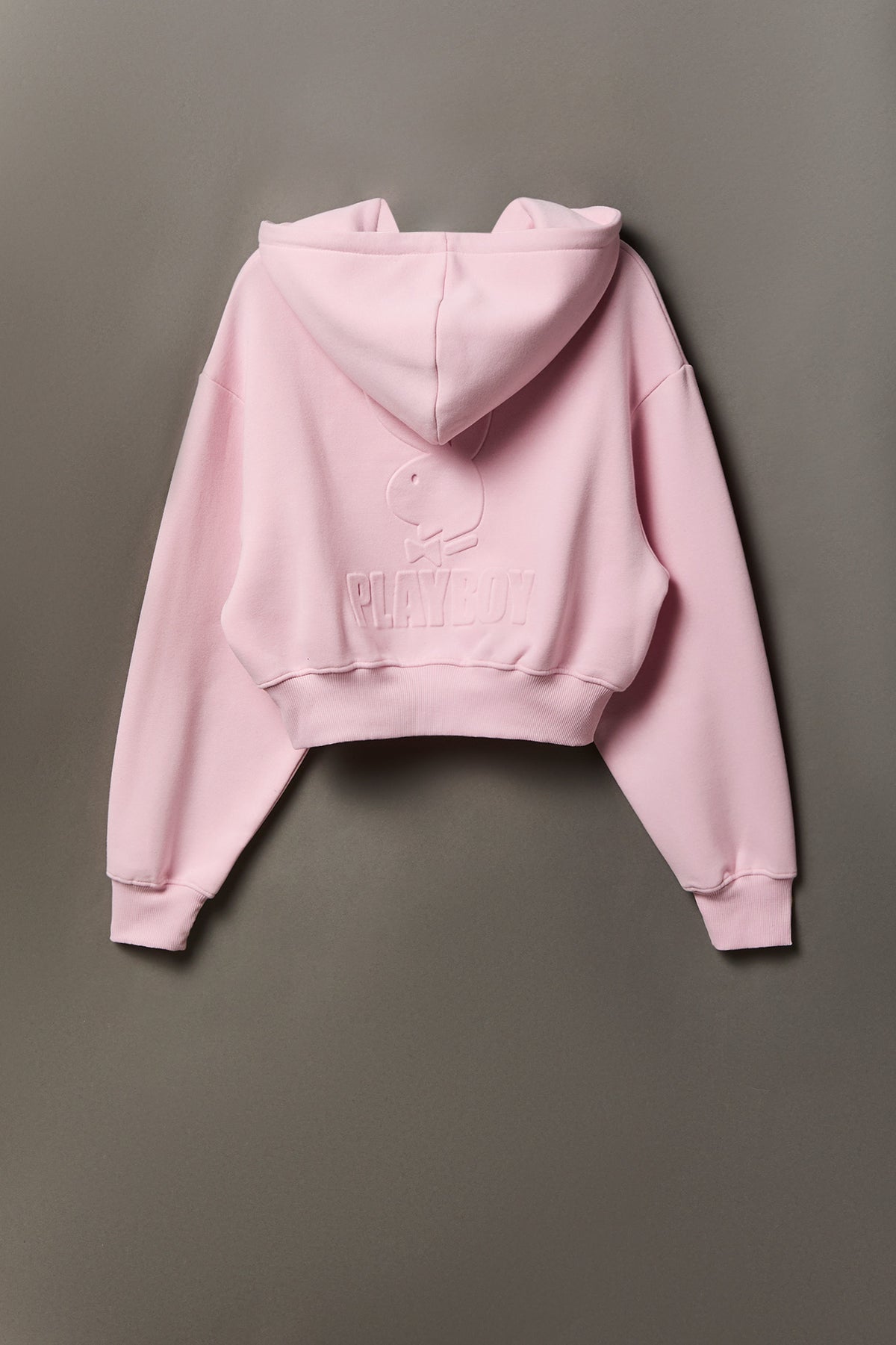 Alt View 2. Playboy Embossed Cropped Zip Fleece Hoodie - Light Pink