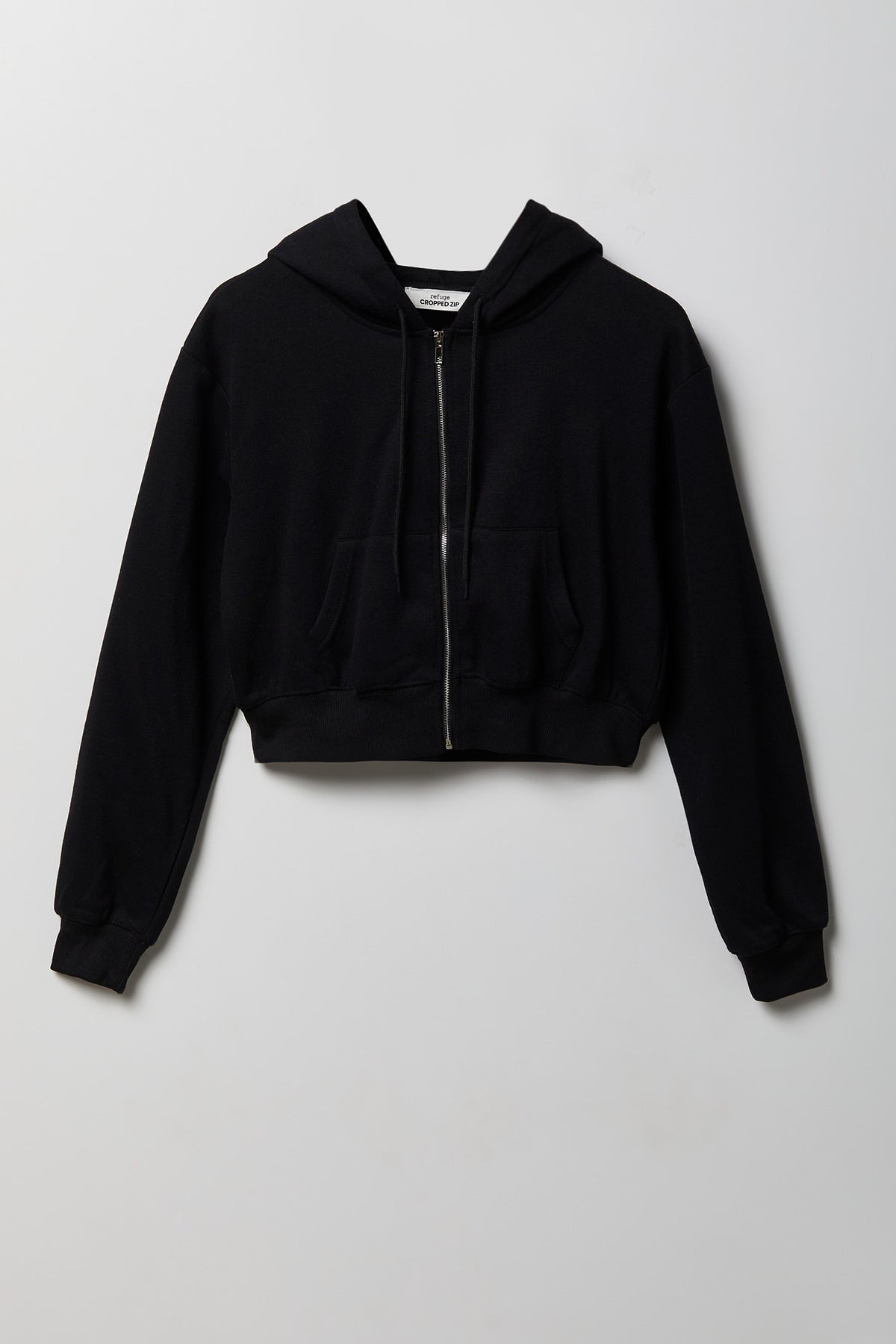 Fleece Cropped Zip Hoodie - Black