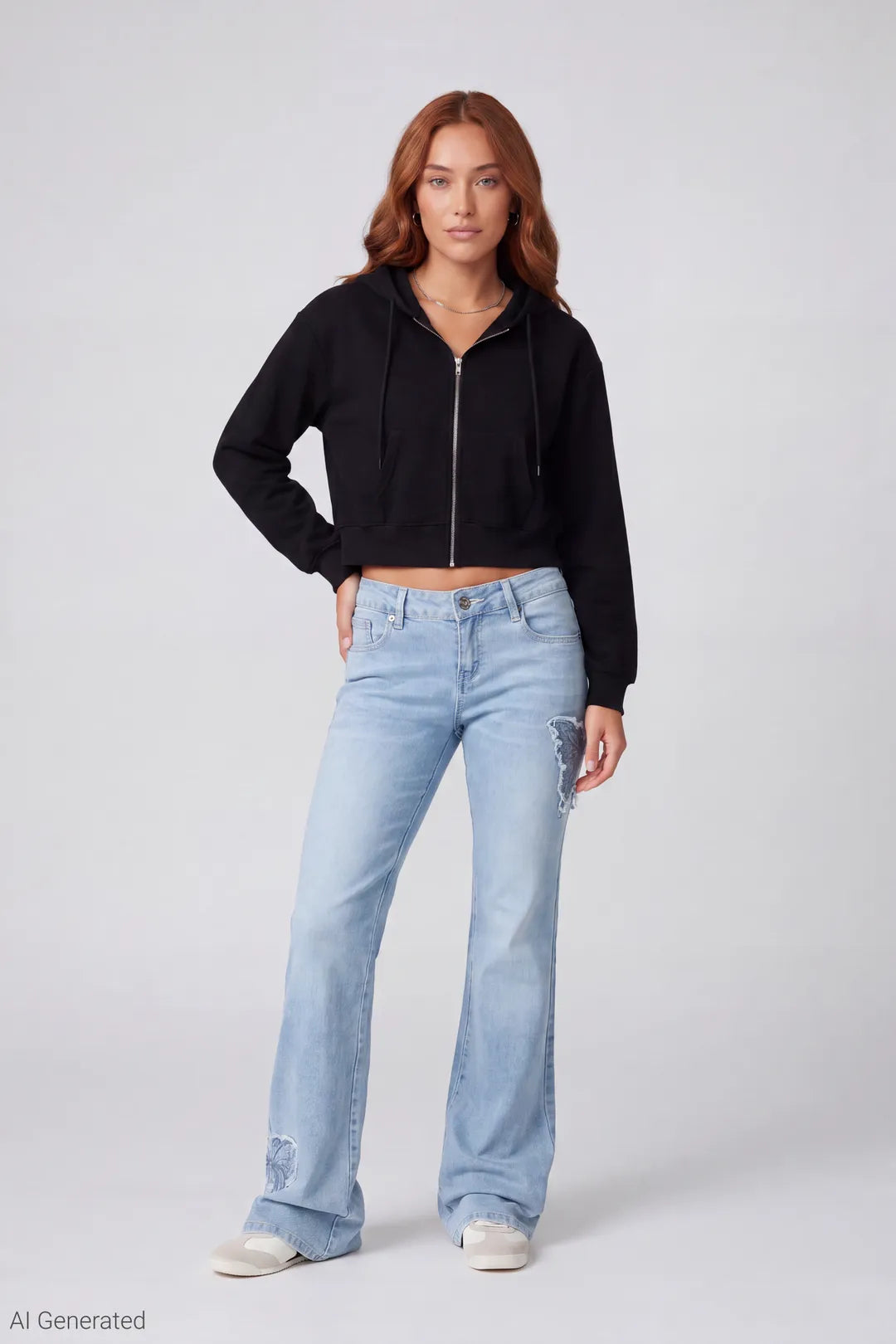 Alt View 2. Fleece Cropped Zip Hoodie - Black