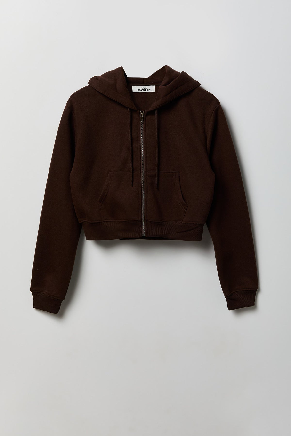 Fleece Cropped Zip Hoodie - Brown