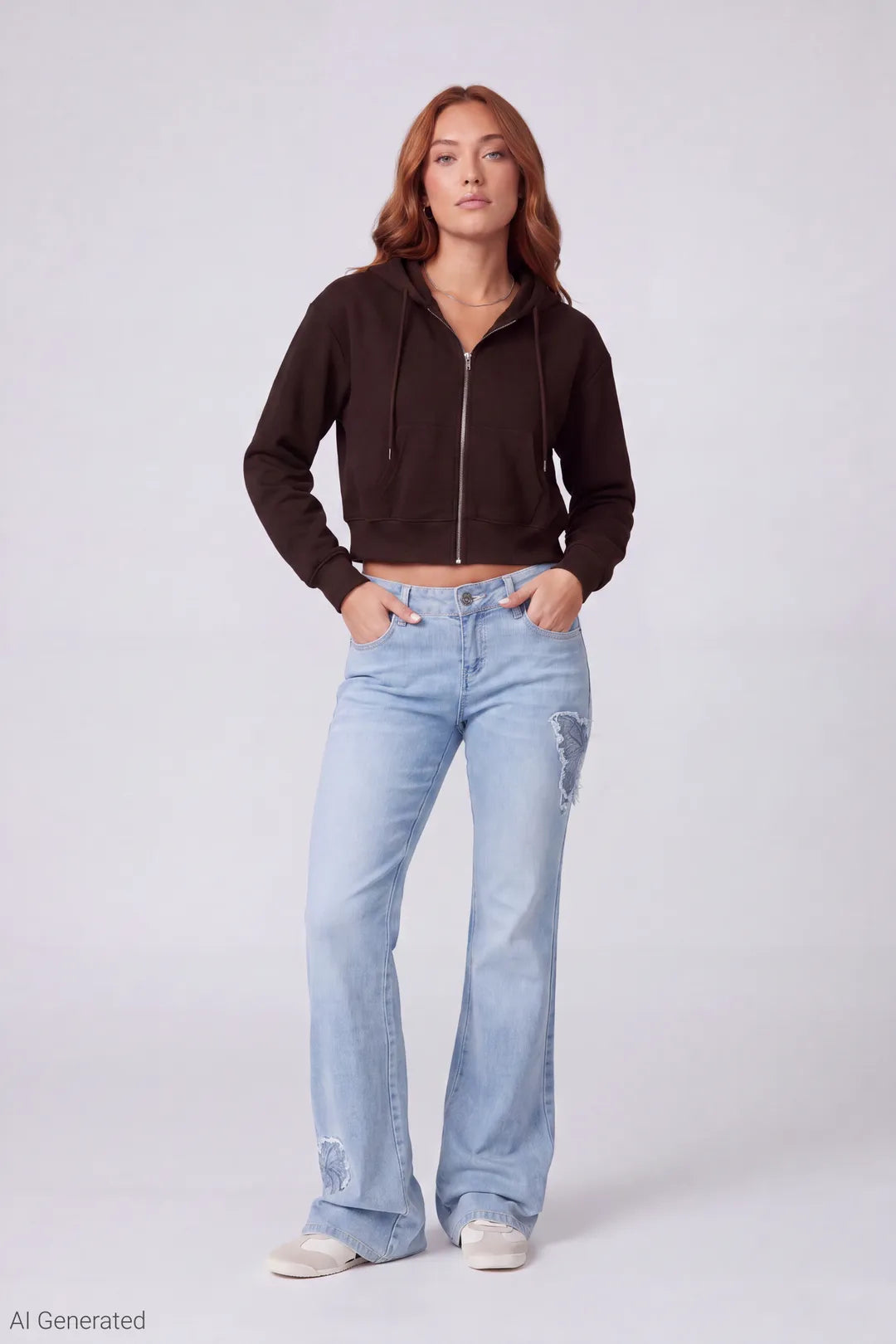 Alt View 2. Fleece Cropped Zip Hoodie - Brown