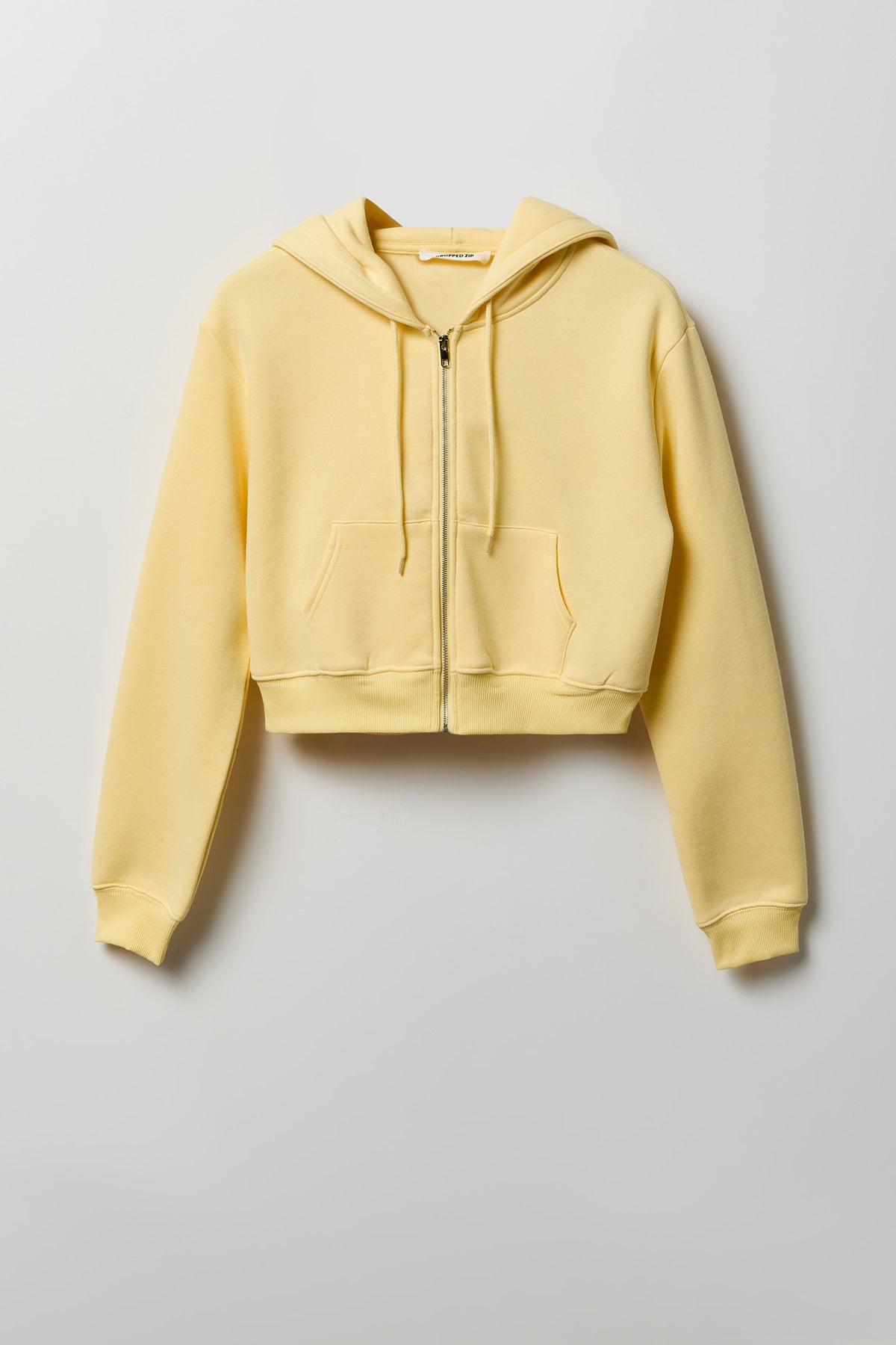 Fleece Cropped Zip Hoodie - Yellow