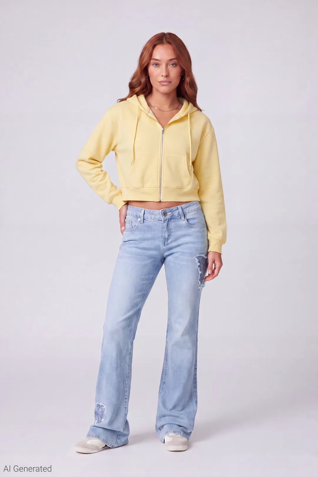 Alt View 2. Fleece Cropped Zip Hoodie - Yellow