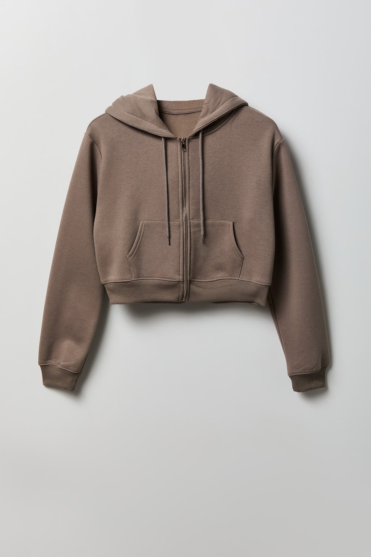 Fleece Cropped Zip Hoodie - Taupe