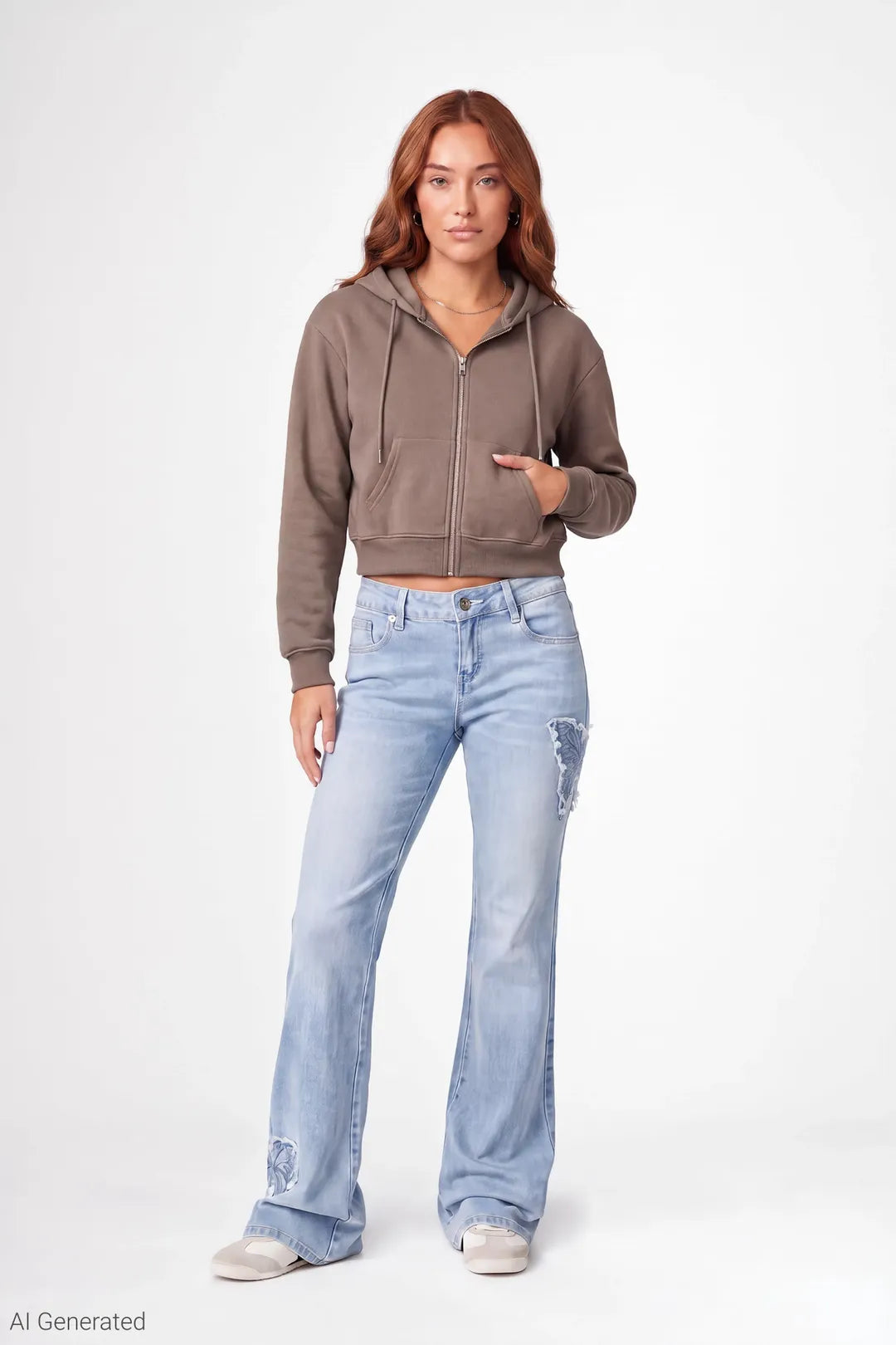 Alt View 2. Fleece Cropped Zip Hoodie - Taupe