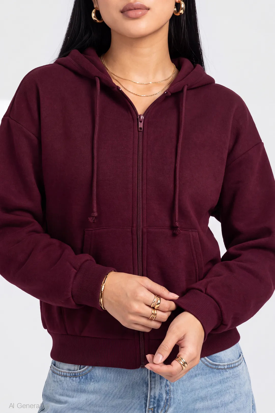 Alt View 4. Fleece Zip Hoodie - Burgundy