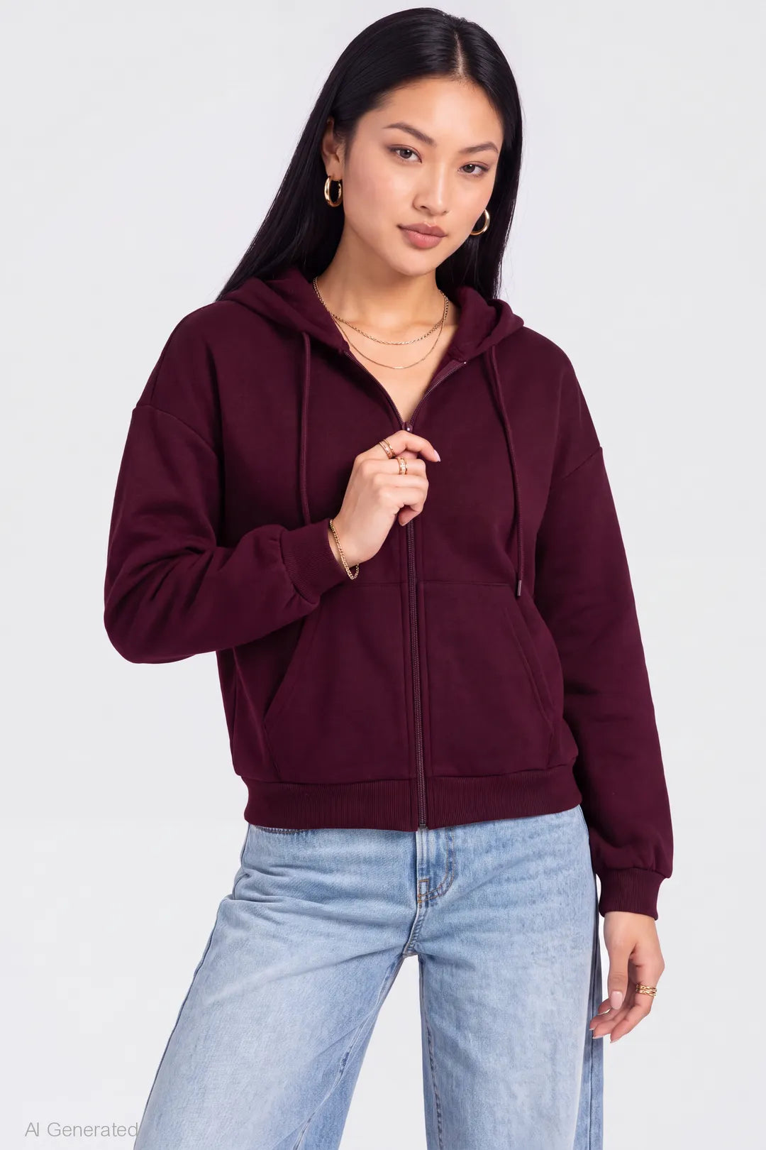 Fleece Zip Hoodie - Burgundy